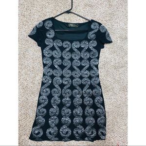 Black & Gray Embroidered Mini Dress
